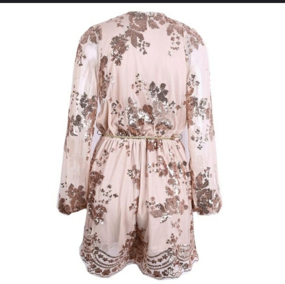 Rose Gold Sequin Embroidered Long Sleeve Romper - Picture 3 of 7